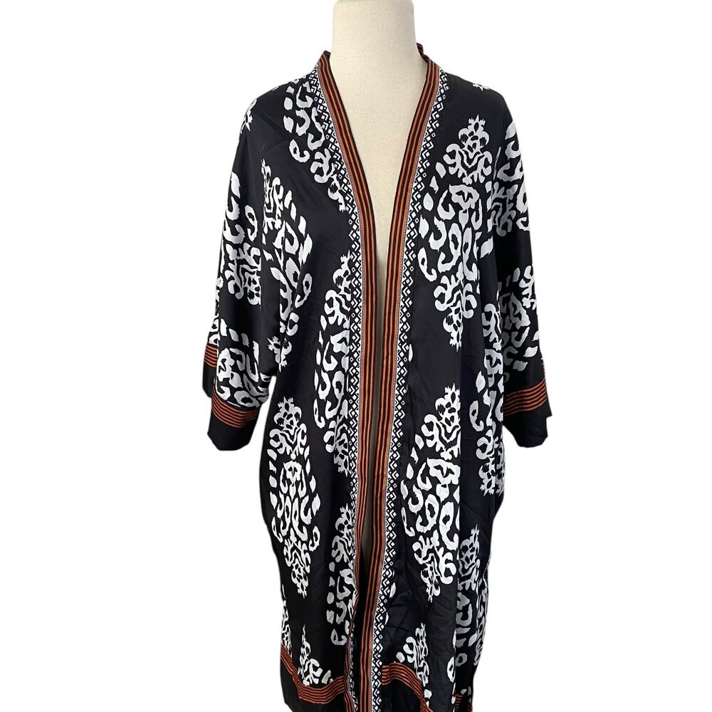 Chico's Open Cardigan Duster S/M Long Boho Asian-inspired Lined Kimono